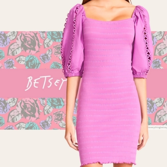 New! BETSEY JOHNSON Radiant Orchid Knit Poplin Sleeve Dress. Small - Picture 8 of 17